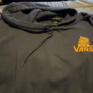 Vans Men's Navy Hoodie with Orange Logo